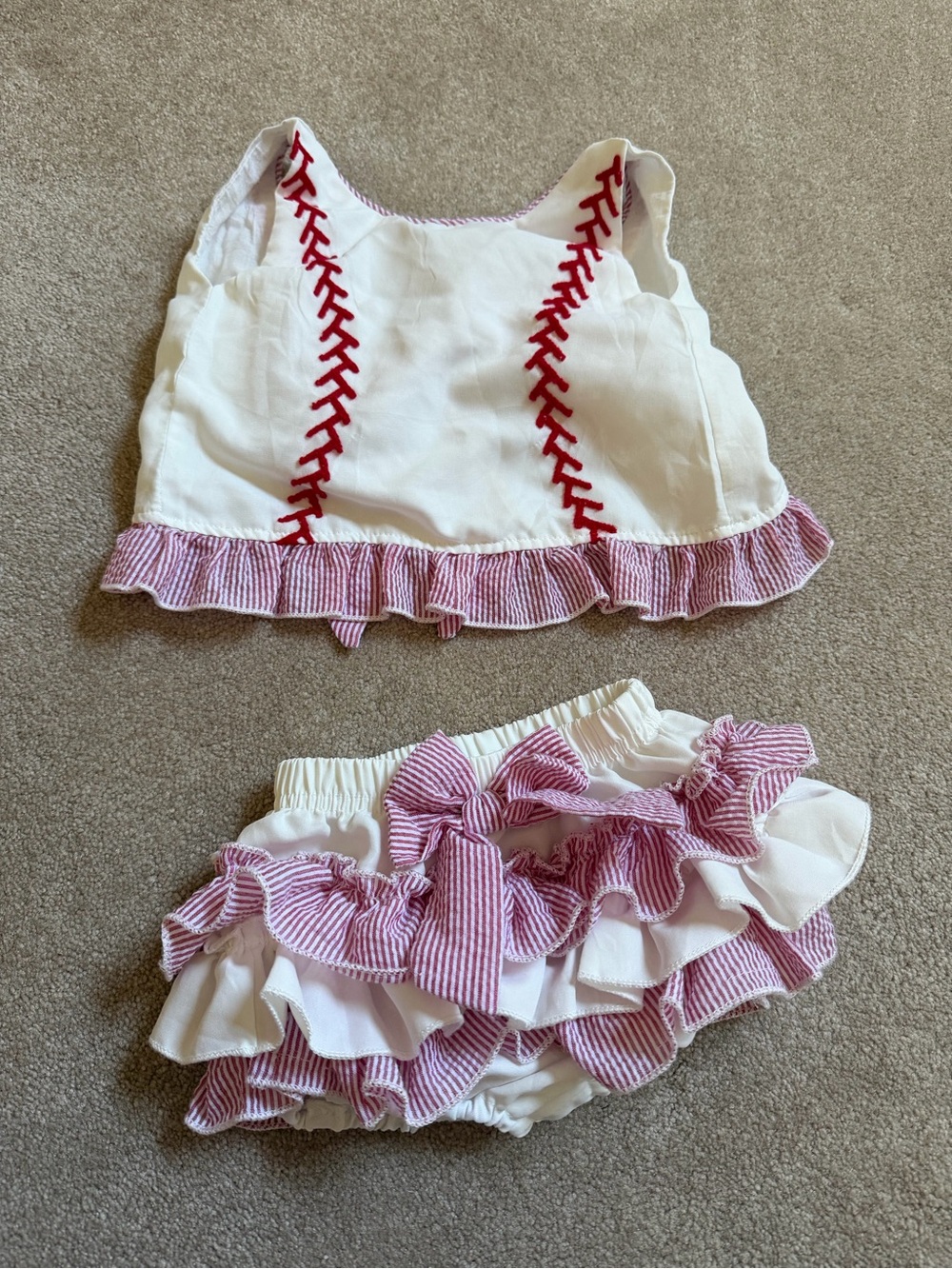Girls Smocked baseball Ruffle Two-Piece Bloomers Set